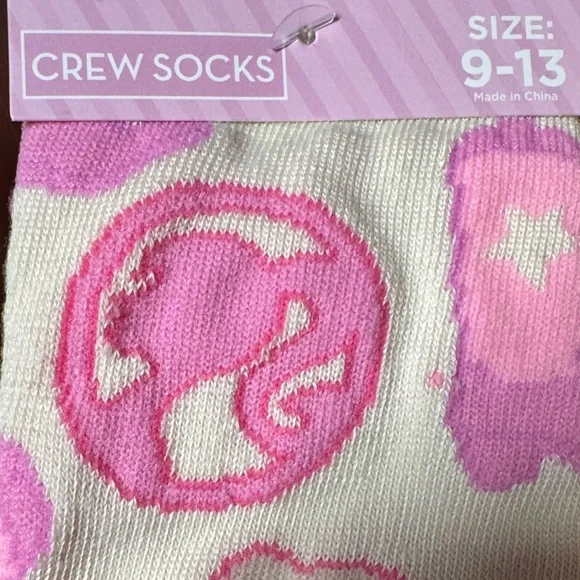 Barbie Pink and Cream cowboy hat Western crew Socks set of 2 size 9-13 - Picture 4 of 5